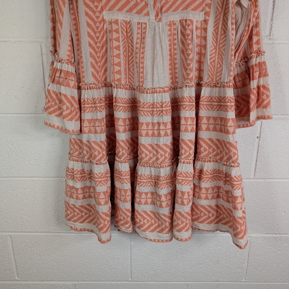 Devotion Twins Dress Womens S Orange Peach Ella Embroidered Tunic Tiered - Picture 3 of 10